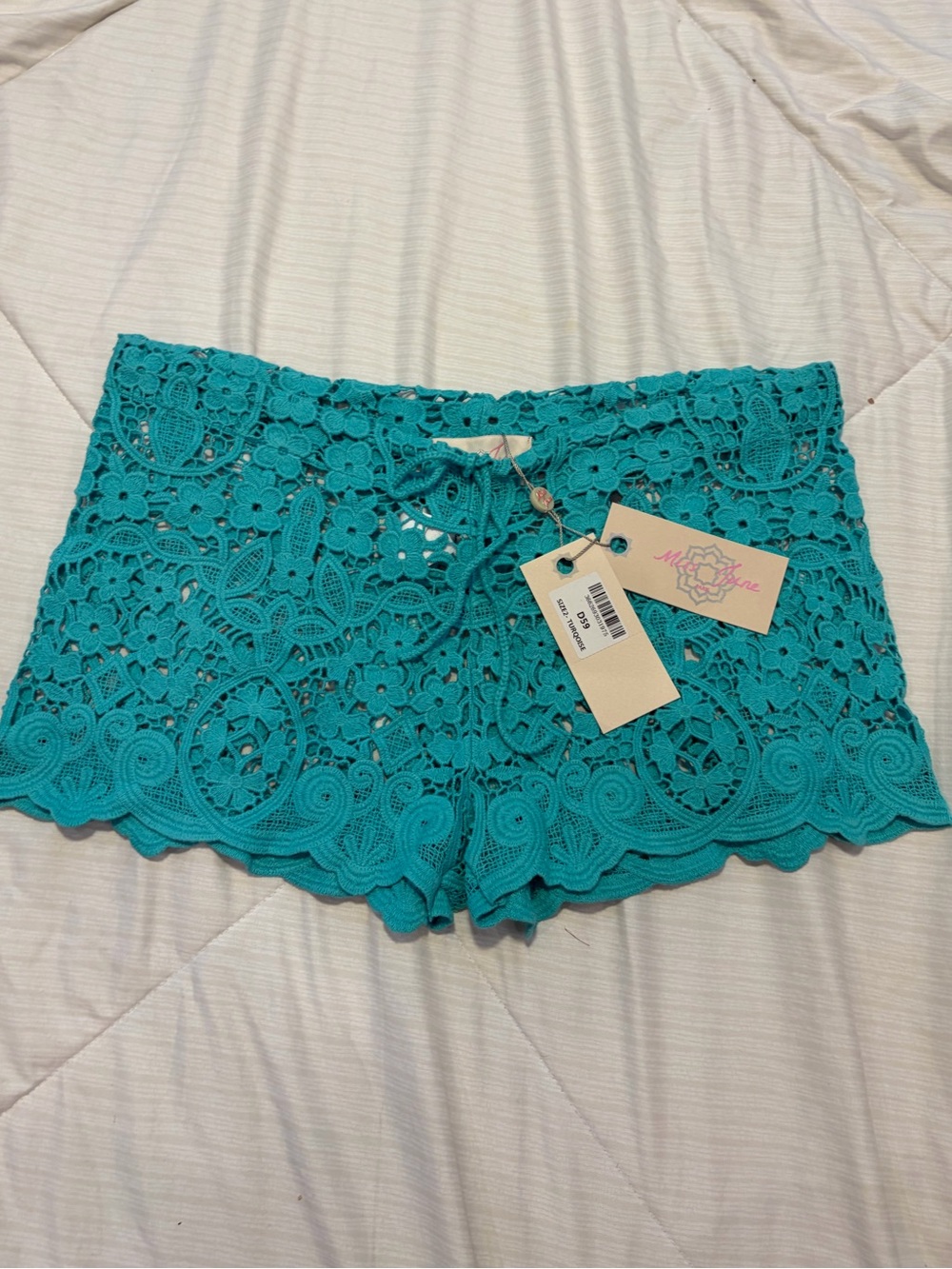 Boho Turquoise Cotton Crochet Lace Women's Shorts or Swim Coverup NWT